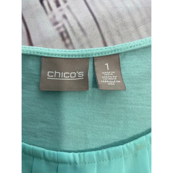 Chicos 1 Top Womens M Blue Deanna Pleat Sleeveless Tank Mixed Media Cotton Modal - Picture 2 of 11